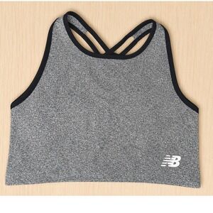 New Balance Sports Bra Women Large Gray Black Strappy Racerback Padded Athletic
